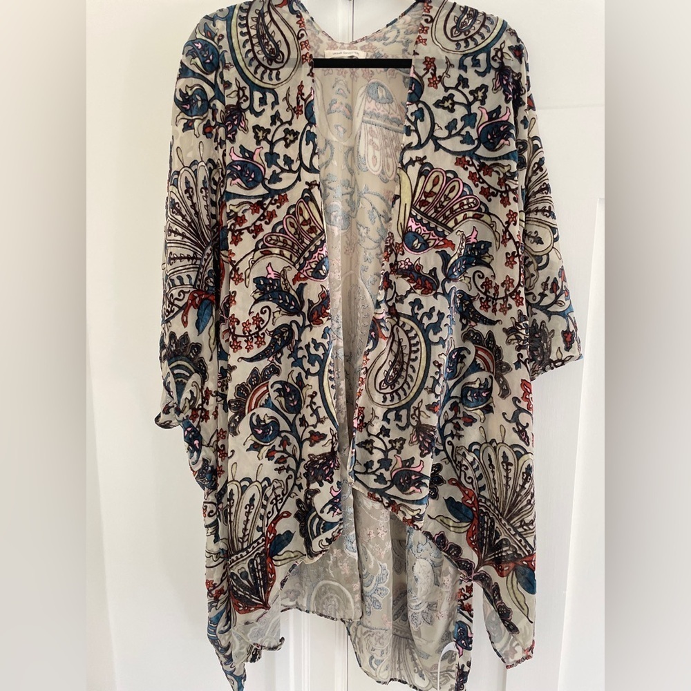 Urban Outfitters Paisley Floral Burnout Velvet Kimono Blouse Flowy Open Cardigan